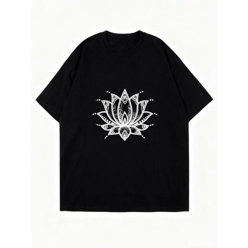 Übergroßes T-Shirt-Kleid Schwarze Lotusblume Mandala-Print Lässige Kleidung Für Frauen Yoga Und Alltagsstil