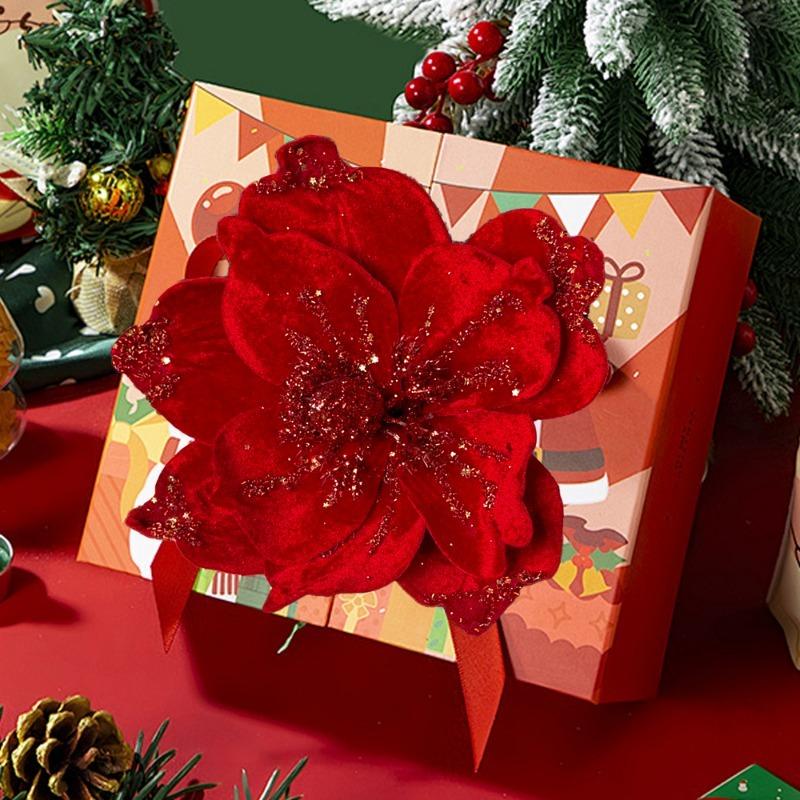 Glitter Artificial Christmas Flowers Simulation Red Poinsettia Flower DIY Xmas Tree Ornaments Wedding New Year Home Decorations
