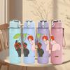 1PC Girl Bird Retro Cute Cartoon Print 750ml Color Plastic Sports Water Bottle Leakproof Flip Straw Lid Suitable for Sports Office Home Use