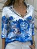Plus Size Summer Women's Printed Pattern Shirt Single Row Button Lapel Long Sleeve Shirt Polyester Material