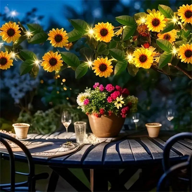 2 5 10M Battery Powered Sunflower String Light Outdoor Waterproof Artificial Flower Vine Atmosphere Lamp for Home Garden Decor