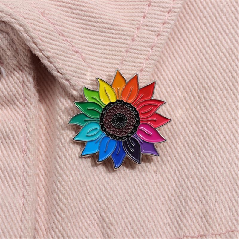 Rainbow Sunflowers Brooch Pins Fashionable Sturdy Alloy Jewelry Decoration for Women and Teens Versatile Accessory