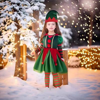 Crianças Meninas Meninos Papai Noel Natal Elfo Vestido Vermelho Meias Chapéu Top Calças Conjuntos Crianças Natal Ano Novo Fantasias Cosplay Roupa para Desempenho Jogo de Papel