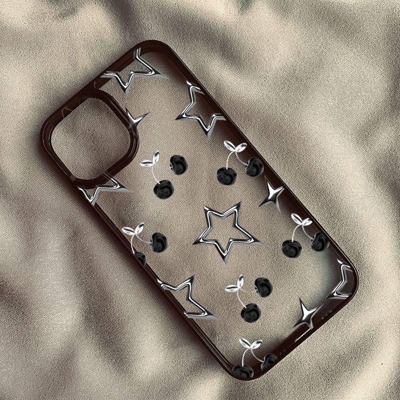 Cartoon Stylish Silver Five Star Print Phone Case for IPhone 16 15 14 13 12 11 Pro Max X XR XS 16e 7 8 Plus Mini Y2k Girl Cover