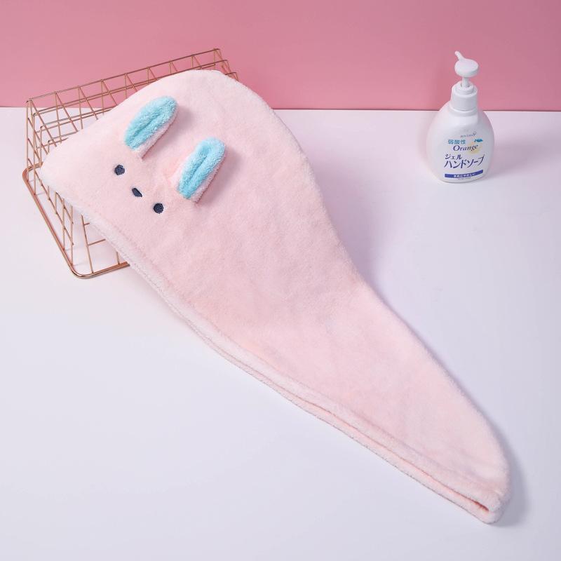 Cartoon Rabbit Ear Dry Hair Cap, Thickened Triangular Towel Shower Cap, Coral Fleece Absorbent Dry Hair Towel