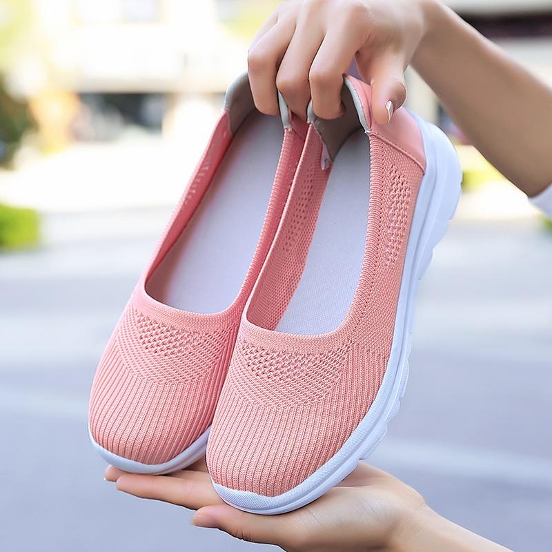Herbstschuhe für Mütter mittleren Alters und ältere Mütter, Damen-Freizeitschuhe aus gewebtem Mesh-Stoff, Atmungsaktive Sportschuhe, Einschlupfschuhe für ältere Menschen