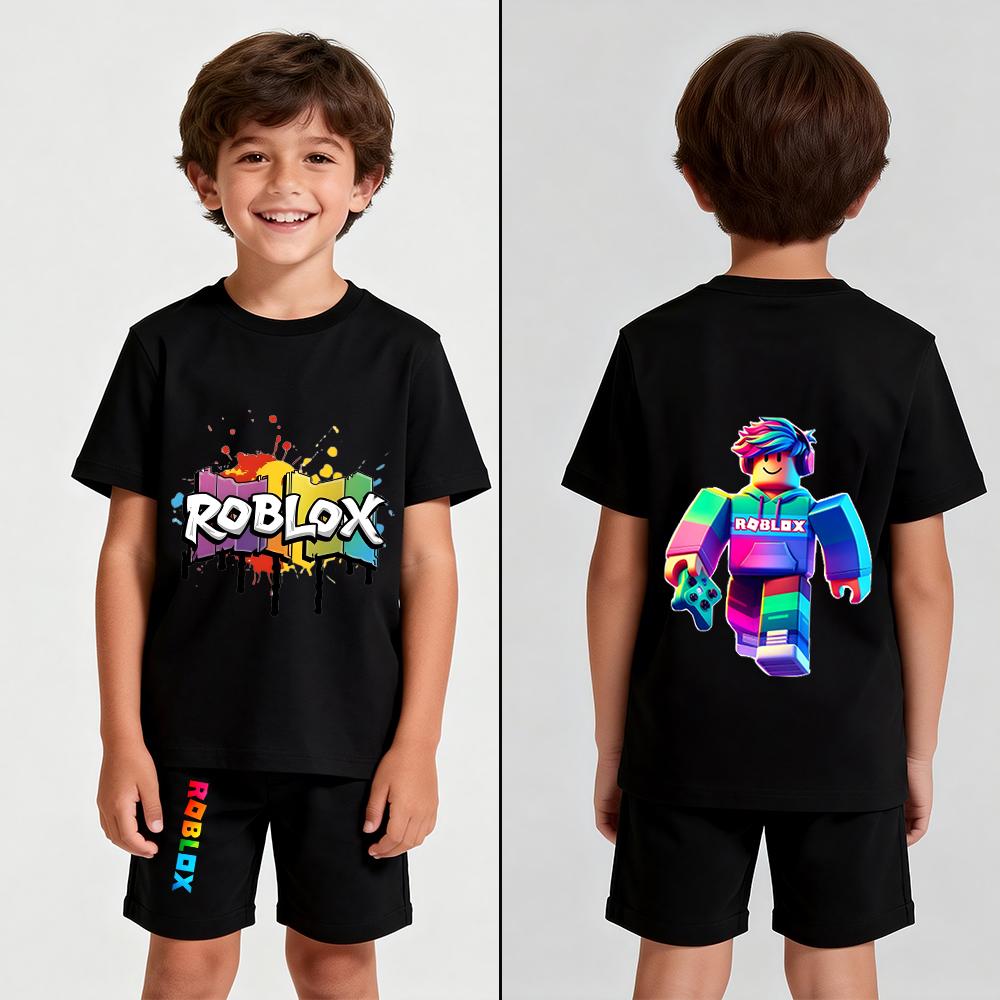 Men's Cartoon Game Printed T Shirt and Shorts 2 Piece Set Summer Casual Outfit for Men's and Women's Clothing Top