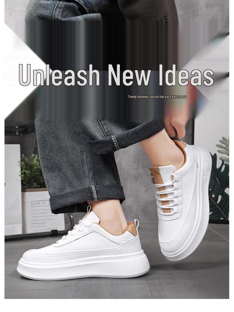 Men's Trendy Breathable White Sneakers - Versatile, Height-Increasing, Thick Sole Casual Sports Shoes