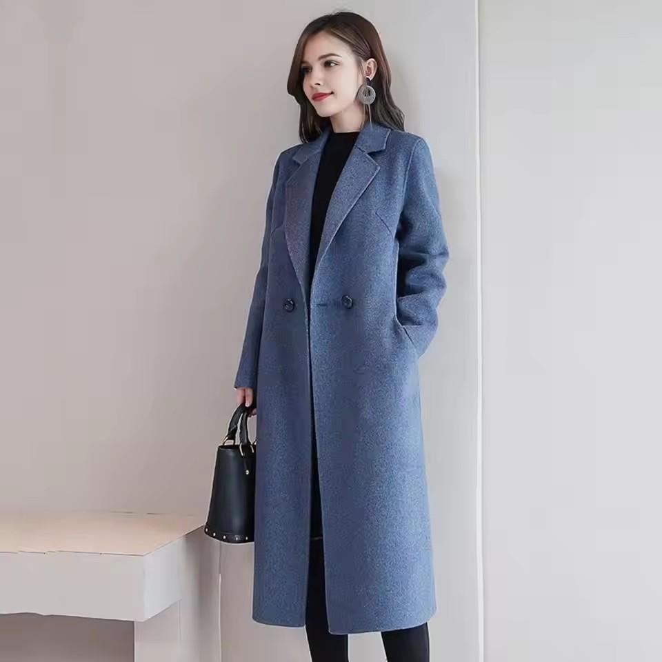 Spring and Autumn Women's Casual Mid-length Solid Color Woolen Coat