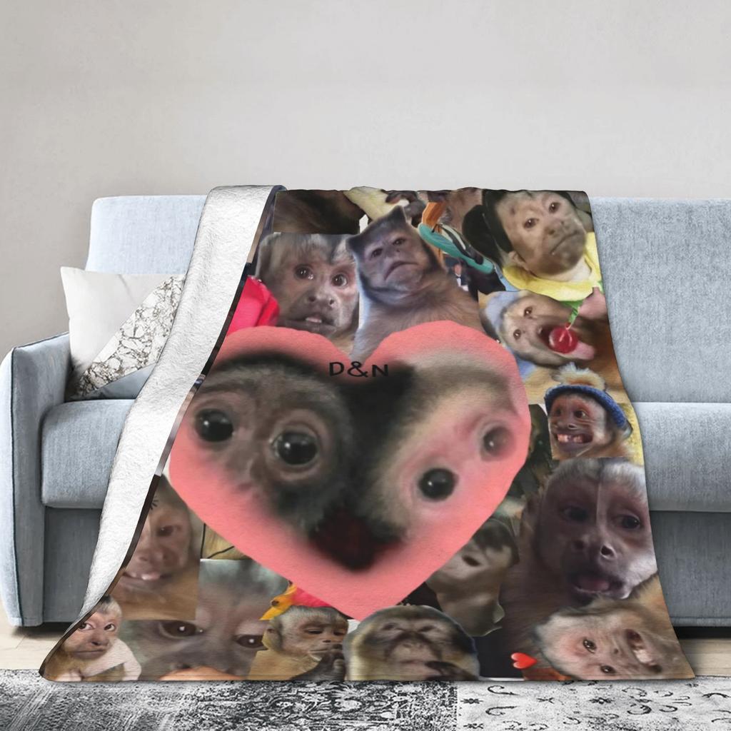 Monkey Face Funny Meme Blanket Cozy Soft  Throw Blankets for Bed 50x60 Inch Multiple Sizes Bedding Throws