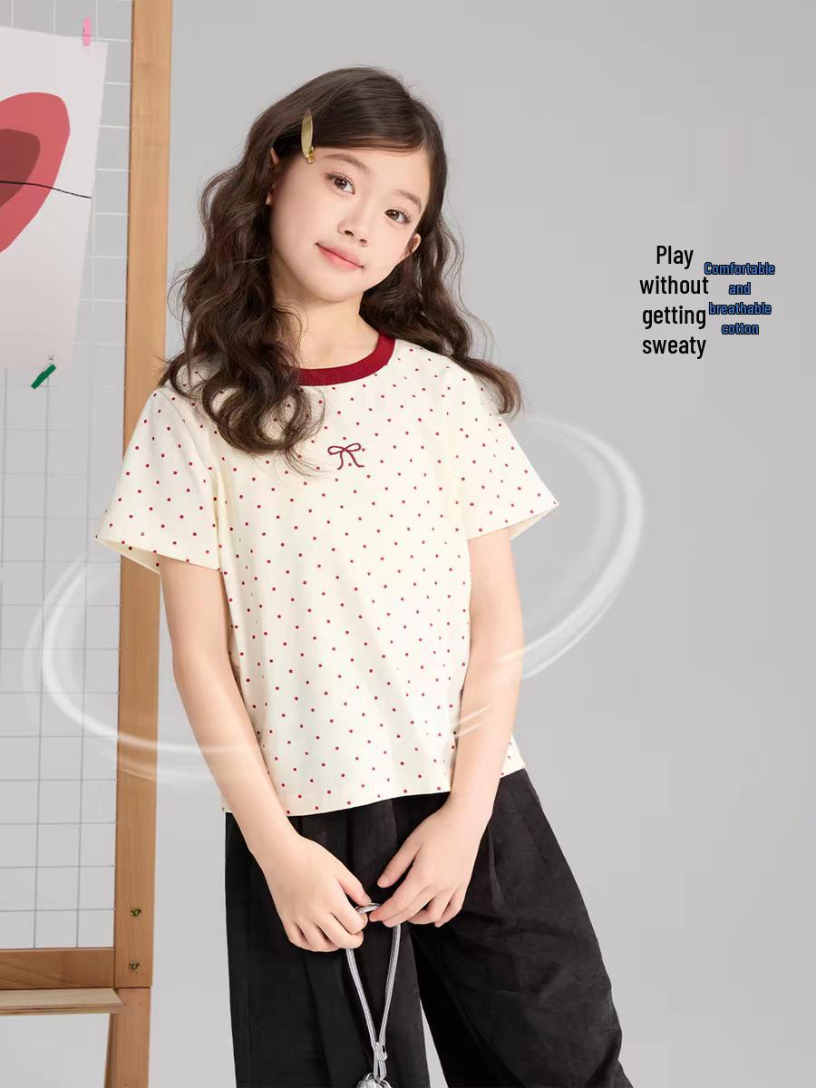 Girls  Summer 2026 Polka Dot Color Block T-shirt 73