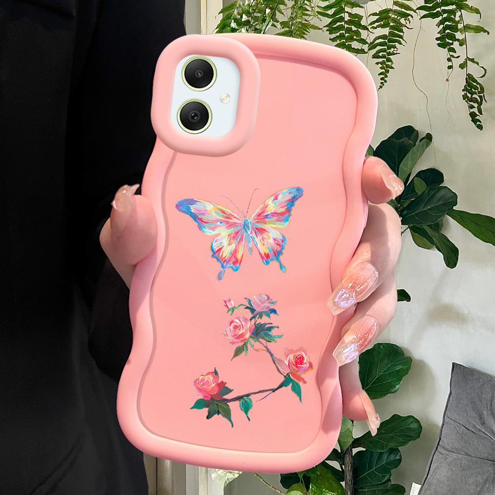 Roses Butterfly Soft Phone Cover for Samsung Galaxy A52 A73 A12 A11 S24 Ultra 5G S23 S22 S21 S20 FE Wave Edge Shockproof Protective Rubber Case