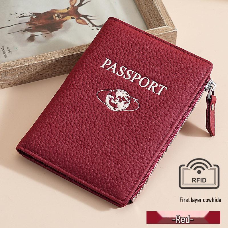 Lychee Pattern RFID Genuine Leather Passport and Travel Document Holder