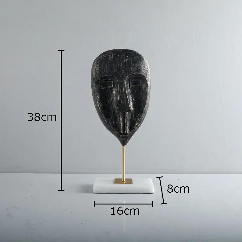 Abstract Human Face Resin Crafts Ornaments Desk Decoration Black Character Mask Statue Creative Artwork Room Aesthetics Decor