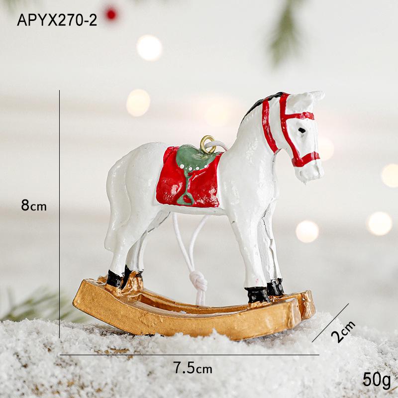 Cross-Border Painted Resin Wooden Horse Christmas Tree Ornament