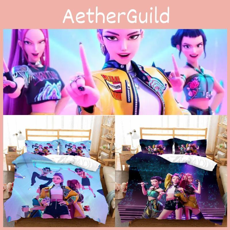 Demon Kpop Hunters Digital Print Duvet Cover Pillowcase Set Bedding Bedroom