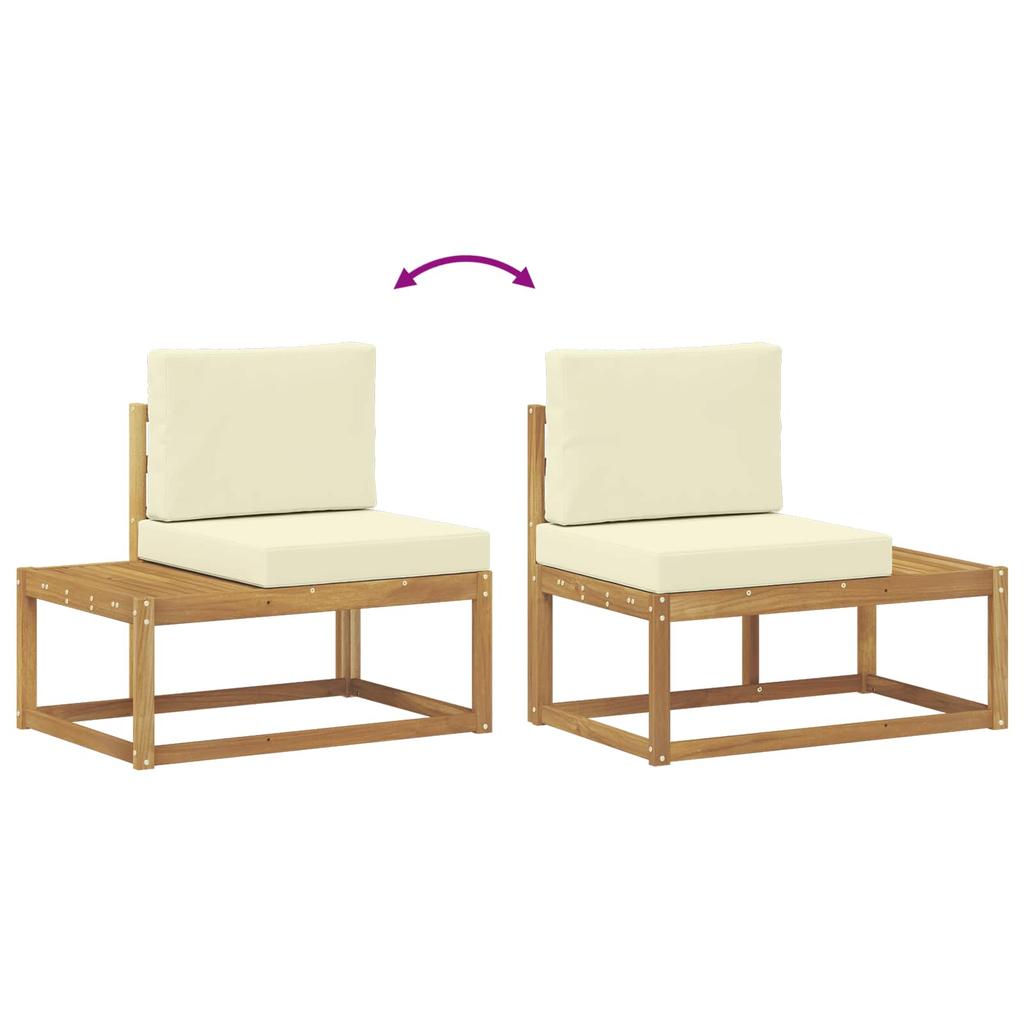 Outdoor End Sofa with Cushions 2 Pieces White Solid Acacia Wood