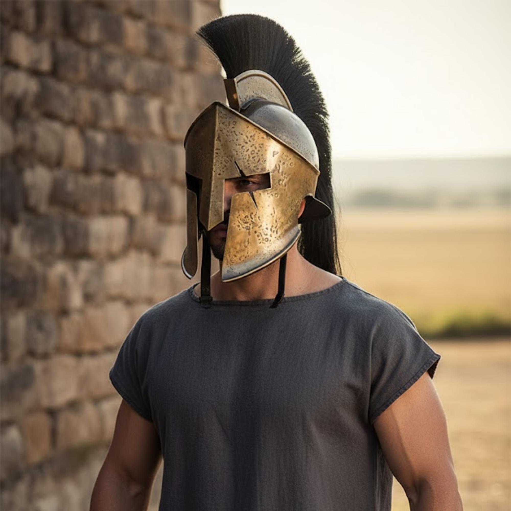 King Leonidas Spartan Helmet 300 Movie, Greek Warrior Steel Helmet with Plume for Cosplay, LARP and Display