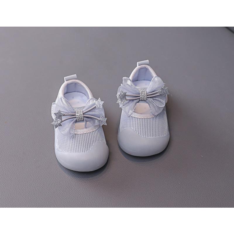 Baby Girls' Cute Bow Anti-Kick Walking Shoes & Flats, Spring New Arrivals Korean-style Breathable Soft-Sole Princess Shoes.