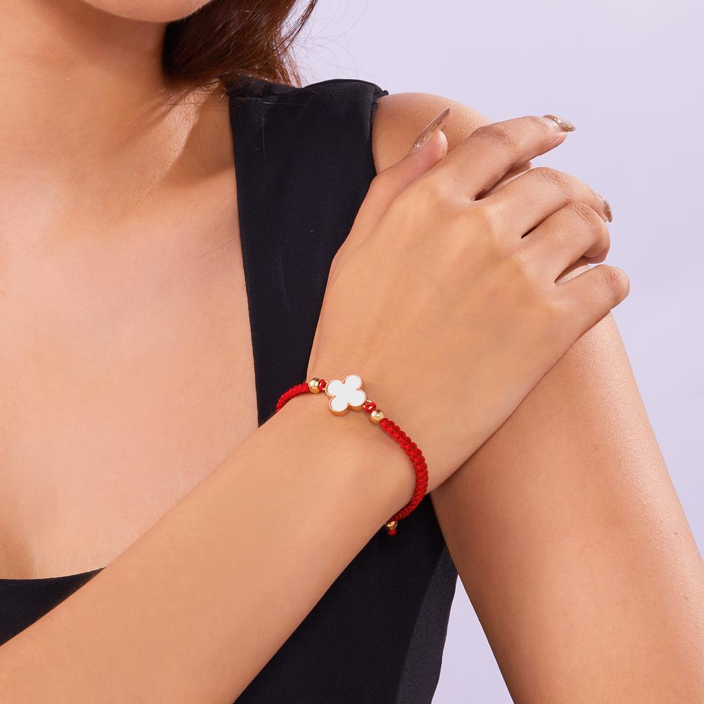 Fashion Lucky Four-Leaf Clover Braided Bracelet Women Ins Style Niche Hundred With Pull-Out Adjustable Four-Leaf Flower Hand Rope