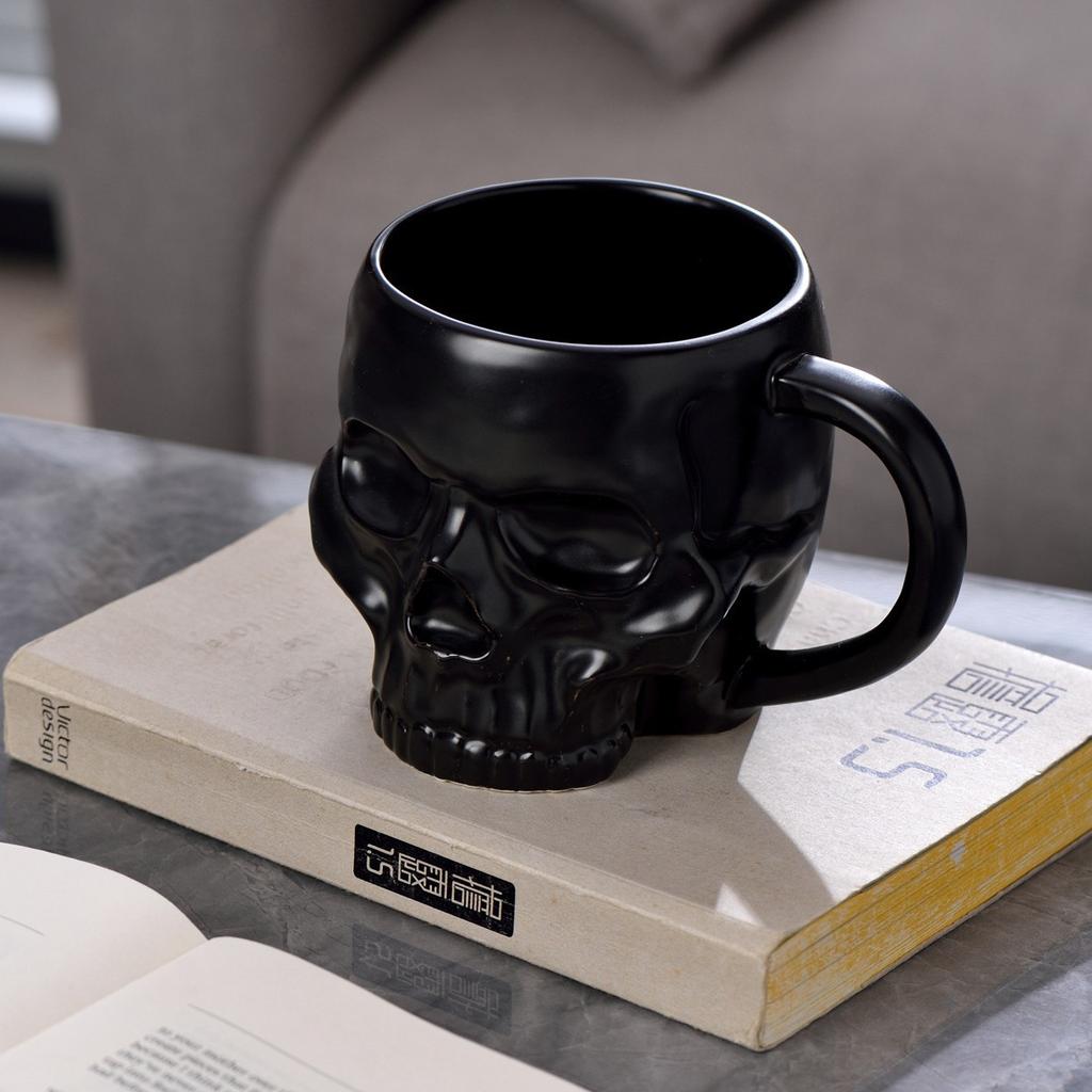 Halloween Skull Coffee Mug with Handles Gothic Novelty Ceramic Halloween Themed Skeleton Head Mugs Porcelain Water Cup