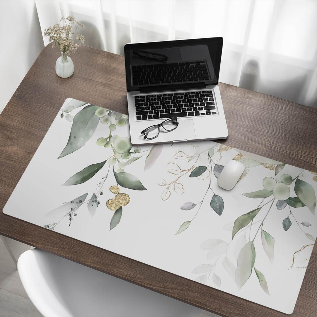 Decorative Desk Mat with Watercolor Graphics Leaf Composition 120X60 Cm