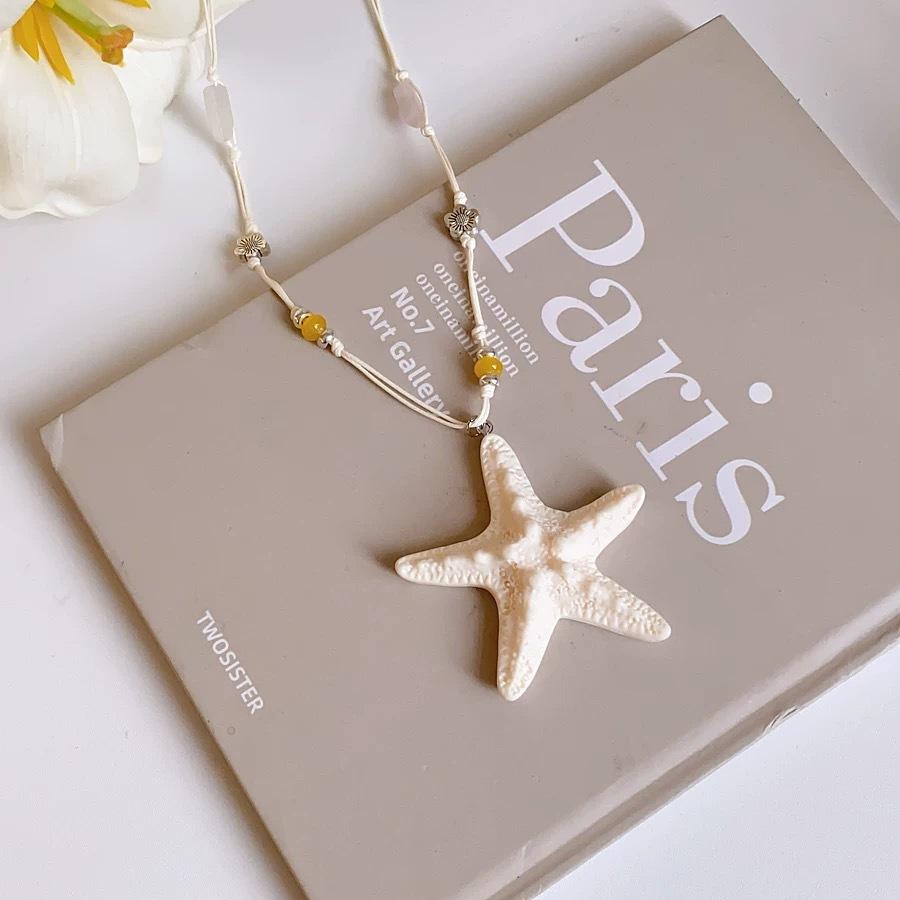 Dopamine Long Starfish Necklace, Women Vacation Fashion Sweater Chain Elegant Seaside Neck Accessory