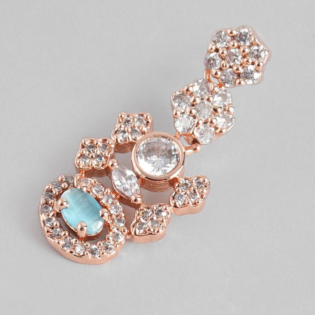 Estele Women's Earrings with Sparkling Rose Gold Cubic Zirconia and Mint Blue Stones