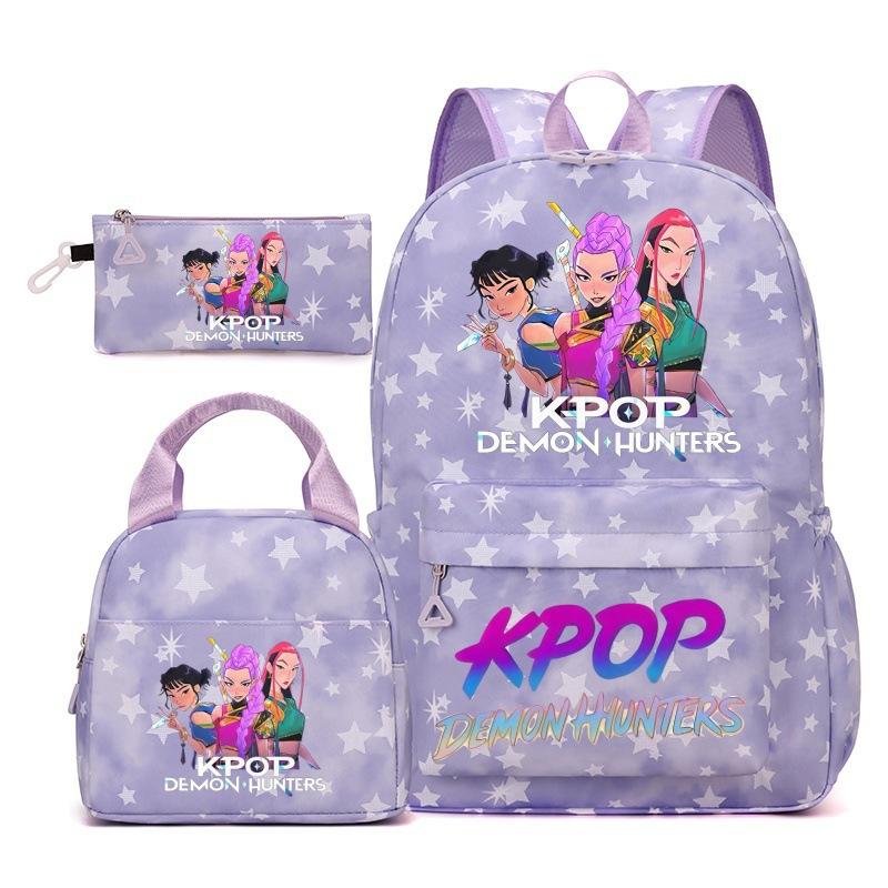 Korean Drama Demon Hunter Backpack Lunch Bag Pencil Case Set Student Three-piece School Bag Pencil Case Lunch Bag