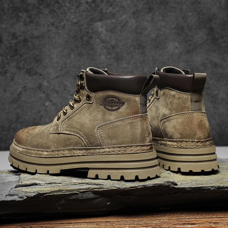 Inner Heightening Classic Rhubarb Boots, Leather Medium Help British Martin Boots, Thickened Snow Boots, Retro American Style