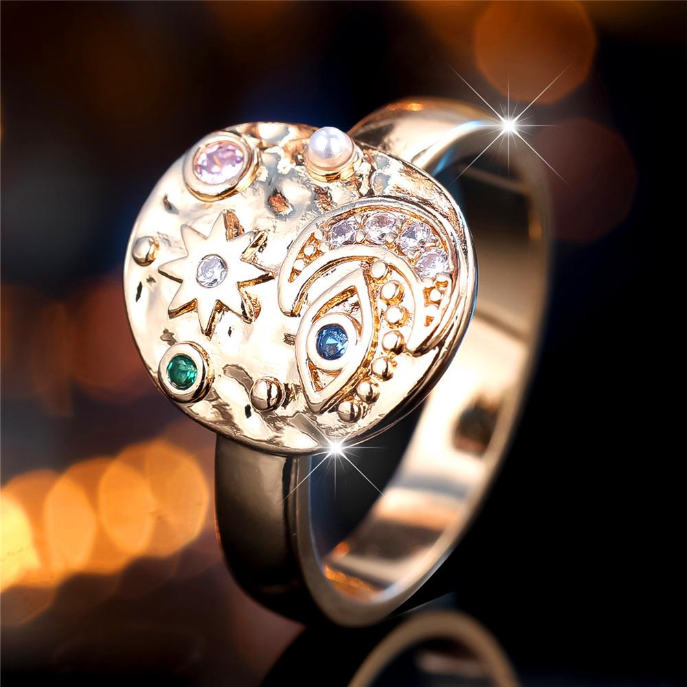 Charm Female Rainbow Zircon Stone Oval Engagement Ring Vintage Yellow Gold Color Wedding Jewelry For Women