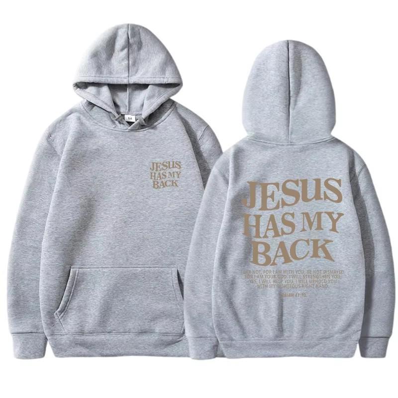

JESUS ​​HAS MY BACK жіночий багатофункціональний повсякденний одноколірний вільний світшот з капюшоном і принтом спереду та ззаду 2XL світло-сірий колір