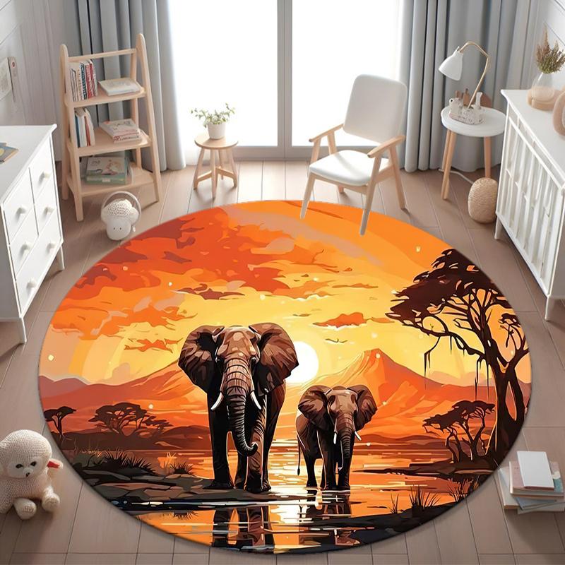 

1Pc Elephant Circular Print Rug - home decoration Carpet For Living Room Bedroom Flooring Computer Chair Area Rug 80x80cm( 31x31in)
