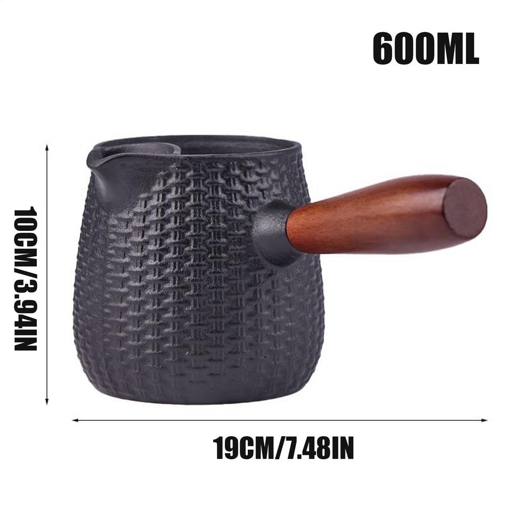 600 мл чугунный чайник с деревянной ручкой Домашний сосуд для подогрева вина Кастрюля для подогрева молока Чайник для варки на печи Чайный набор