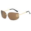 Gafas de Sol de Lujo Metalizadas Divertidas Sin Montura Mujer Marca Diseñador Remaches Rectángulo Degradado Lentes Curvas Gafas de Sol Clásicas Femeninas