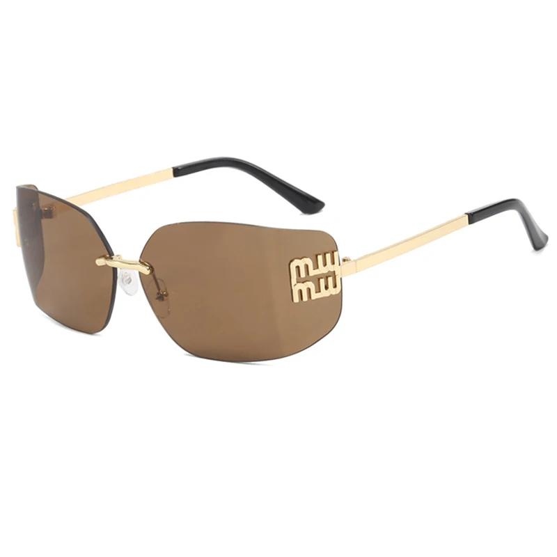 Gafas de Sol de Lujo Metalizadas Divertidas Sin Montura Mujer Marca Diseñador Remaches Rectángulo Degradado Lentes Curvas Gafas de Sol Clásicas Femeninas