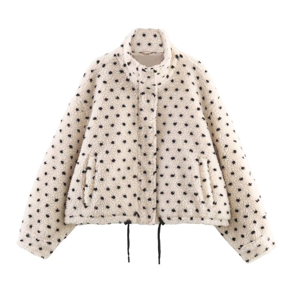 European and American style, new women's clothing, fashionable, casual polka dot fleece jacket jacket 4341913