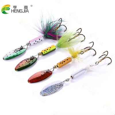 4Pcs Spinner Lure 6.5Cm-3.5G-8# Sequins Metal Hard Bait with Feather Hooks Spinner Lure for Trout Bass Fishing Tackle