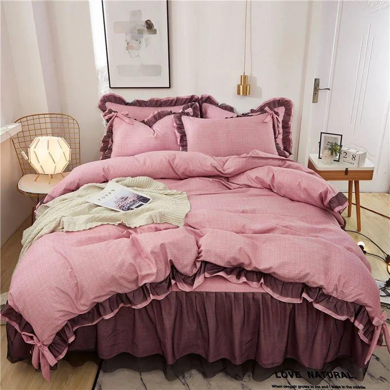 Luxury Black Princess Bedding Sets Kawaii Bed Skirt Sheet Pillowcase Fashion Girl Duvet Cover 4 Pieces Home Decoration