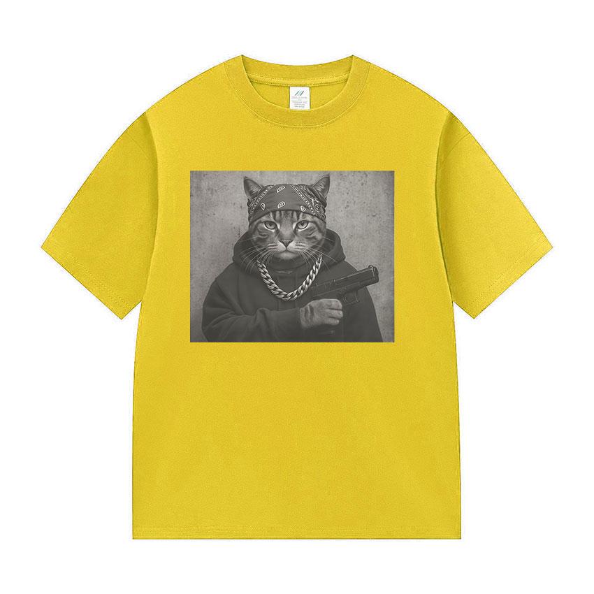 Funny Cat Graphic Print T Shirt Gang Cat Cool Hip Hop Short Sleeve Tshirts Unisexs Vintage High Quality Oversized Cotton Tshirt