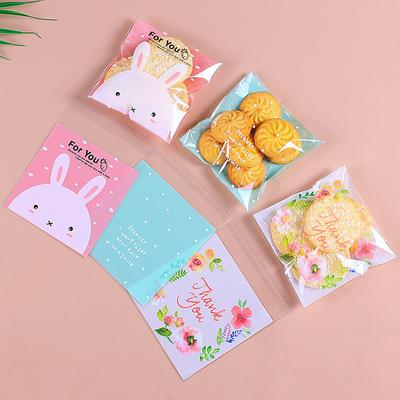 100 bucăți 14x14 + 3cm saci de plastic imprimate cu dantelă cu flori de animale din desene animate, gustări pentru prăjituri, pachet auto-stick