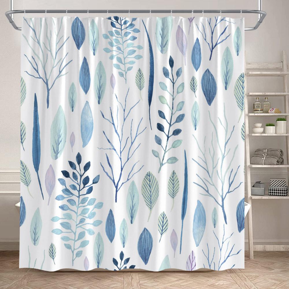 Floral Shower Curtains Garden Watercolour Flowers Plant Leaves Modern Minimalist Bath Curtain Polyester Fabric Bathroom Decor