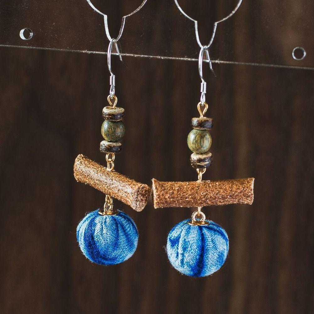 Chinese Wood Beads Earring Drop Ethnic Style Vintage Eardrop Ear Clip Tie-Dye Earrings  Travel
