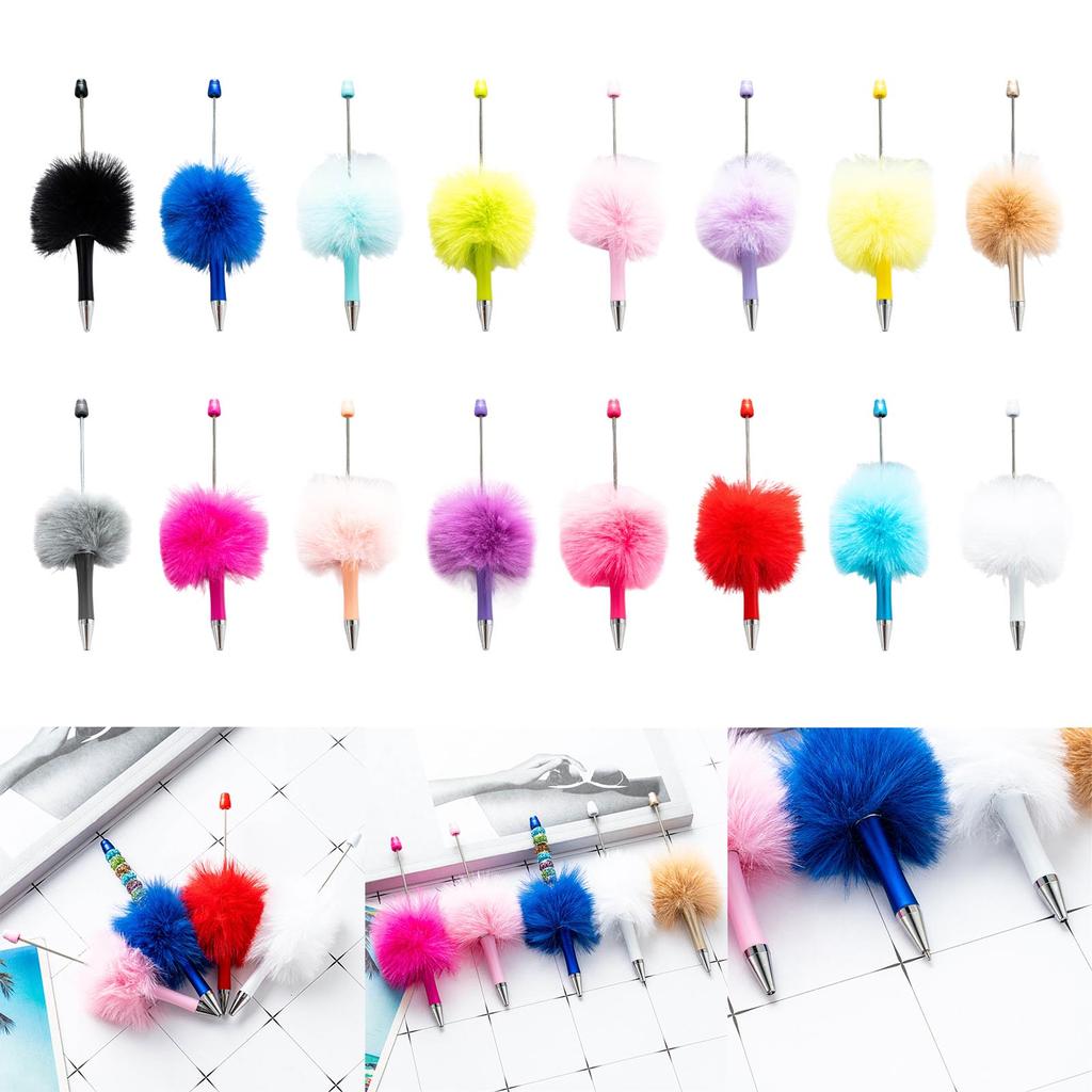 6Pcs Bead Ballpoint Pen Plush Ball Ballpoint Pen Write Smoothly Novelty Writing Pen for Student Kid Game Reward