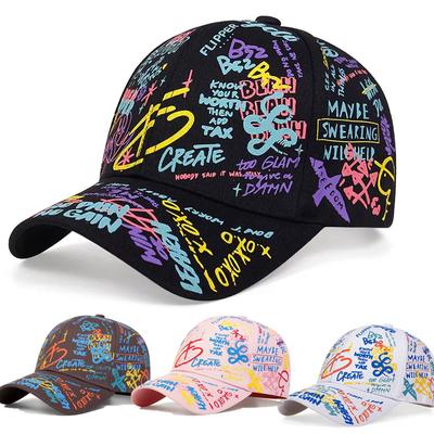 Baseballová čepice s písmenem Graffiti Sun Hip Hop Caps Muži Ženy Nastavitelná bavlněná čepice Snapback