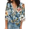 Women's Vintage Print Lace Top With Three-quarter Sleeves Top