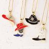 European-American Style Zircon-Inlaid Cowboy Hat Pendant and Boots Accessory In Copper Gold-Plated Necklace with Colorful Dripping Oil.