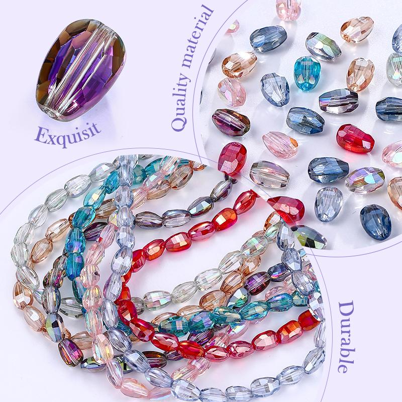 10 Colors 6x8mm Faceted Glass Beads Loose Craft Spacer Beads for DIY Jewelry Bracelet Necklace Earring Keychain Making Crafts