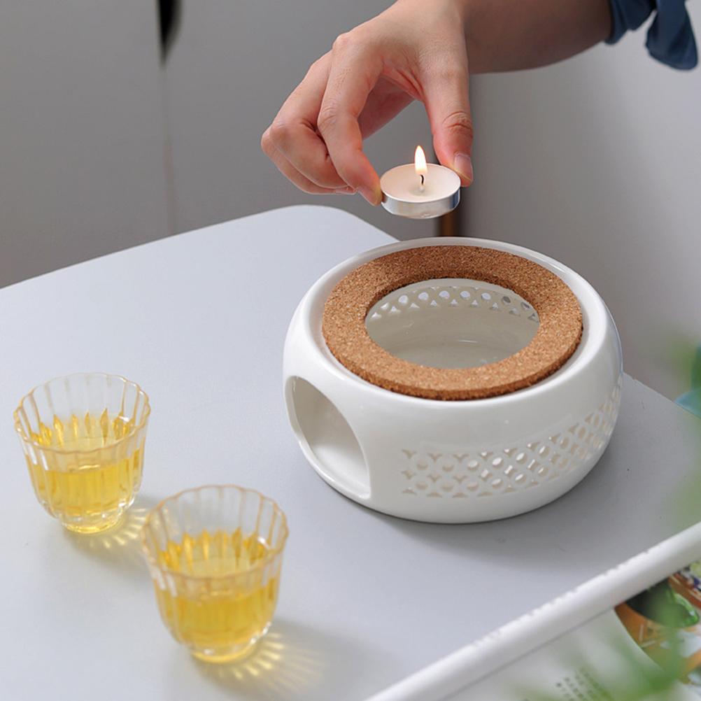 Teapot Warmer Porcelain Coffee Pot Heater Teapot Base with Cork Stand Tea Coffee Water Warmer