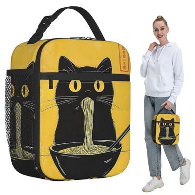 A Cat Consuming Noodles Insulated Lunch Bag for Women Office Cooler Thermal Food Box Tote Portable Lunch Boxes Container